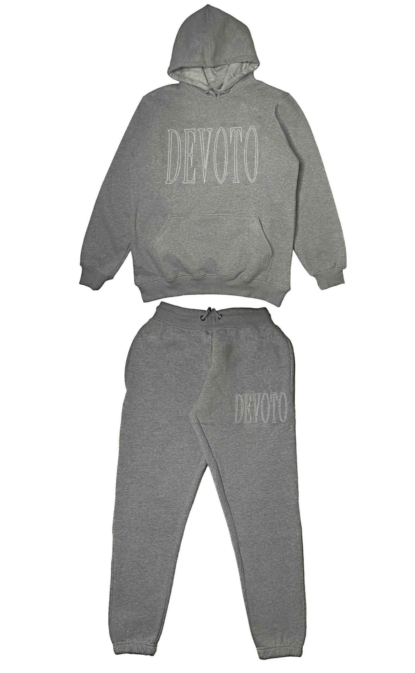 Contrast Stitch Hooded Tracksuit - Grey Full Set