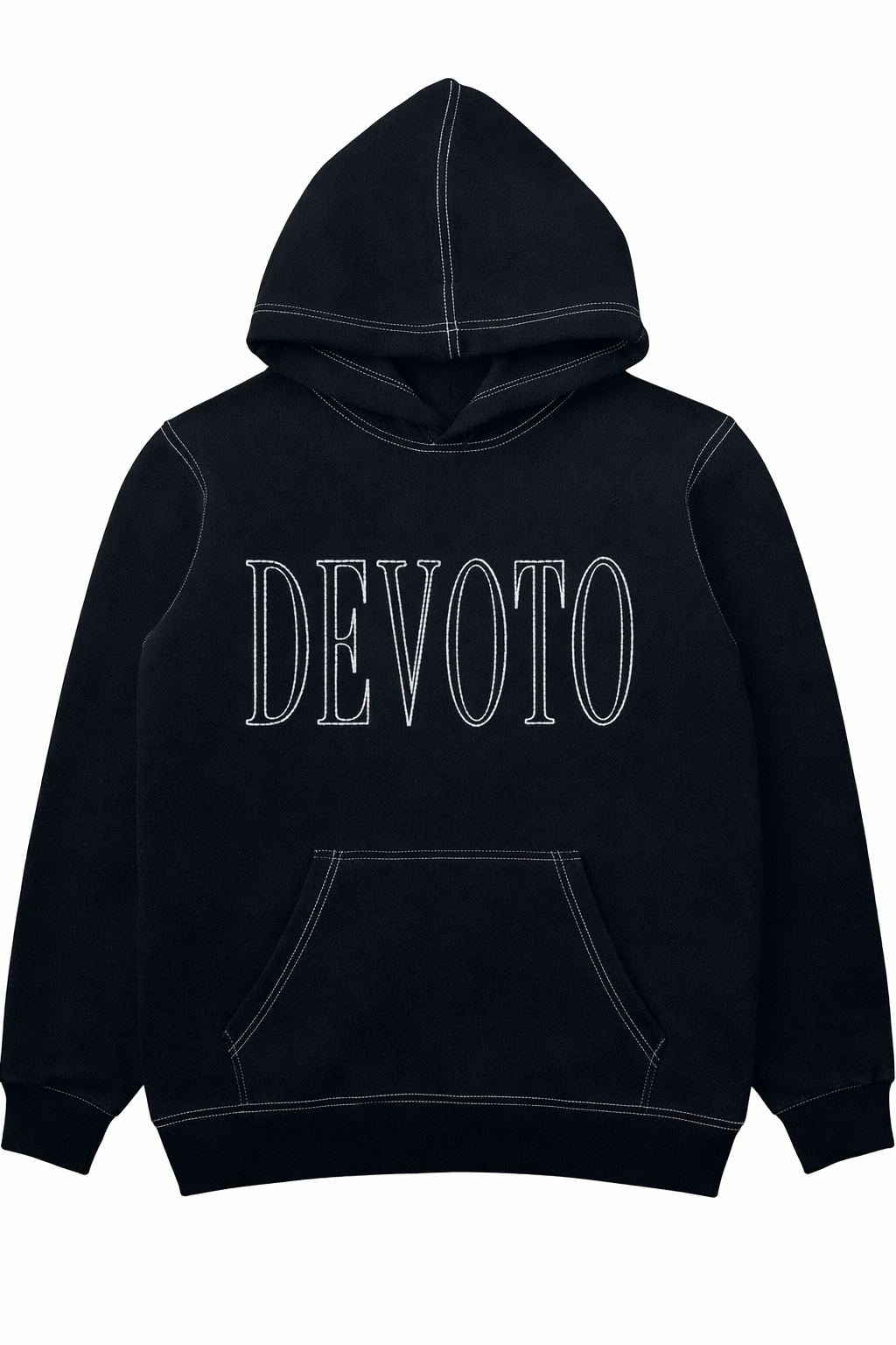 Contrast Stitch Hooded Tracksuit - Black Full Set