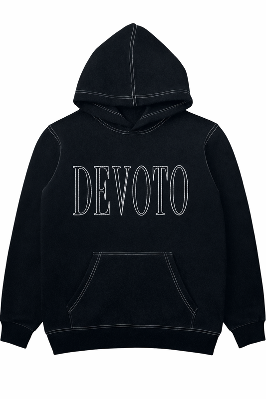 Contrast Stitch Hooded Tracksuit - Black Full Set