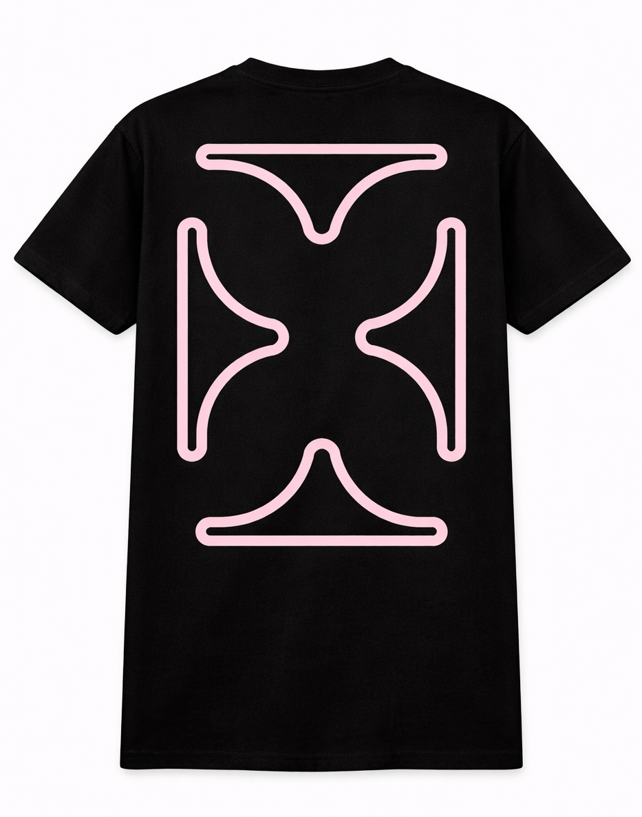 Mens Dark Grey/ Pink Graphic Black T- Shirt