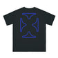 Back of Black Devoto T- shirt with Night Blue Graphic 