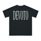 Front of Black Devoto T- shirt with White writing